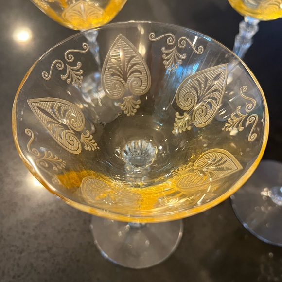 Elegant Amber Etched Glass Goblets - Picture 2 of 4